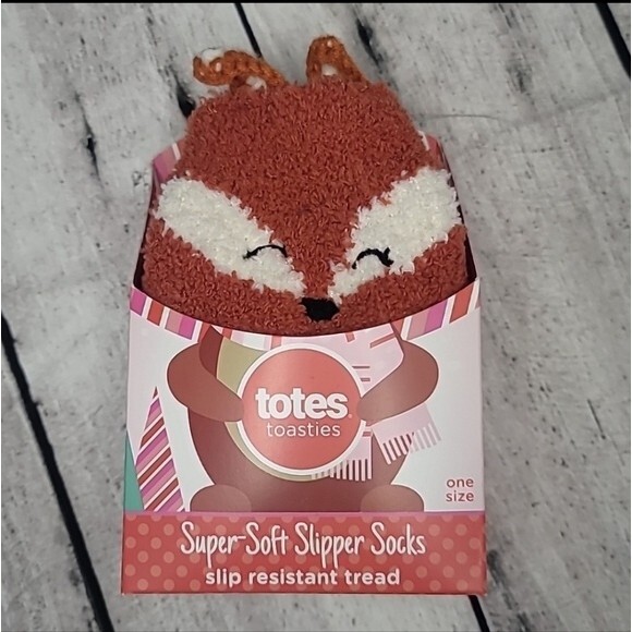 Totes toasties Super Soft Slipper Socks Slip Resistant Tread One Size Fox Theme - Picture 7 of 7